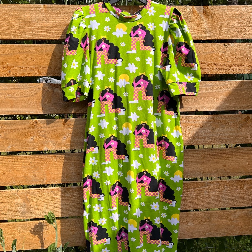 NWT Nooworks Puff Dress in Checkered Girl Print Cotton Jersey 2XL